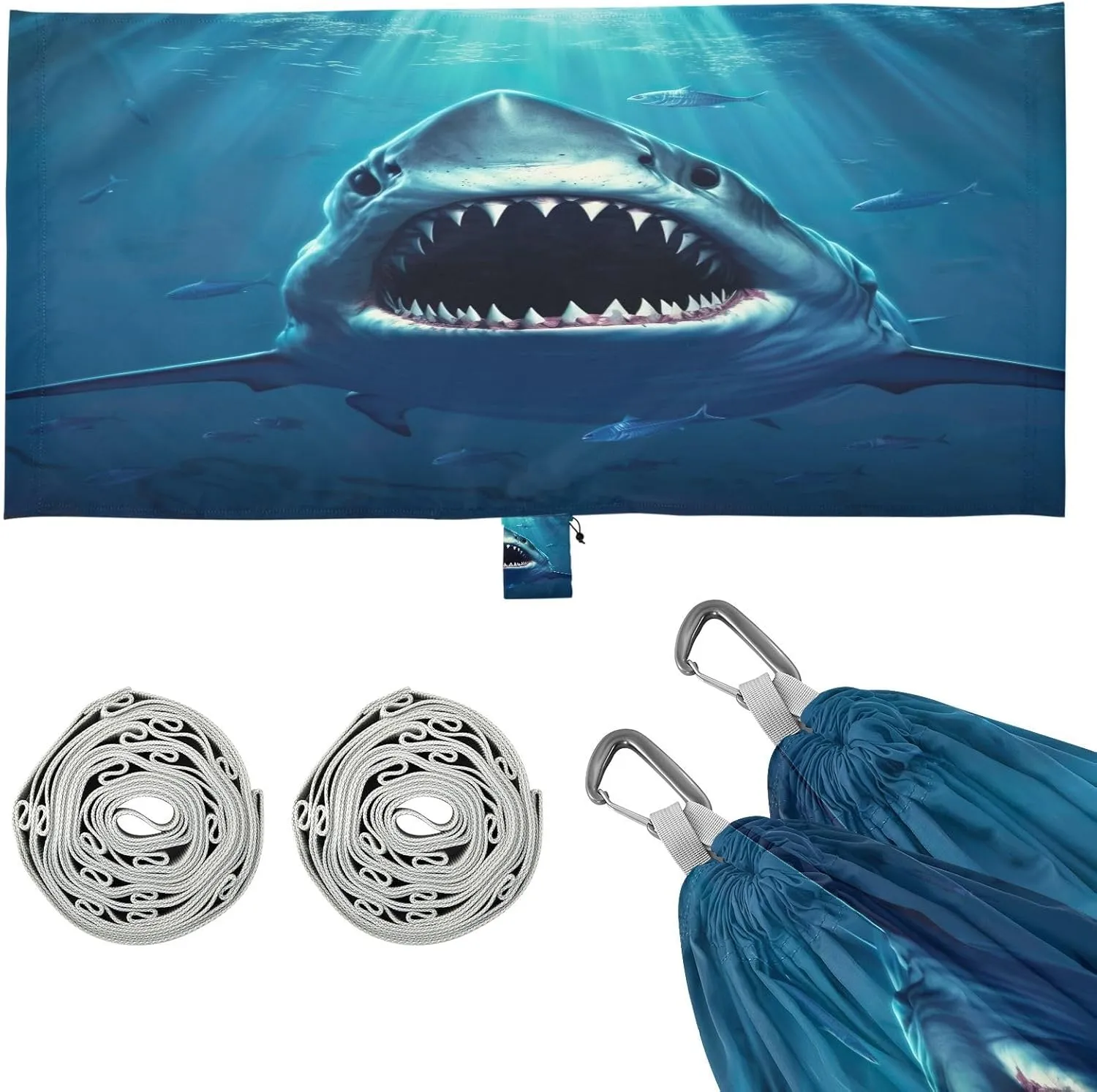 Shark Camping Hammock, Single Portable Hammocks with Tree Straps & Attached Carry Bag, 330Lbs Capacity Perfect for Outside Indoor Hiking Beach Backpack Travel