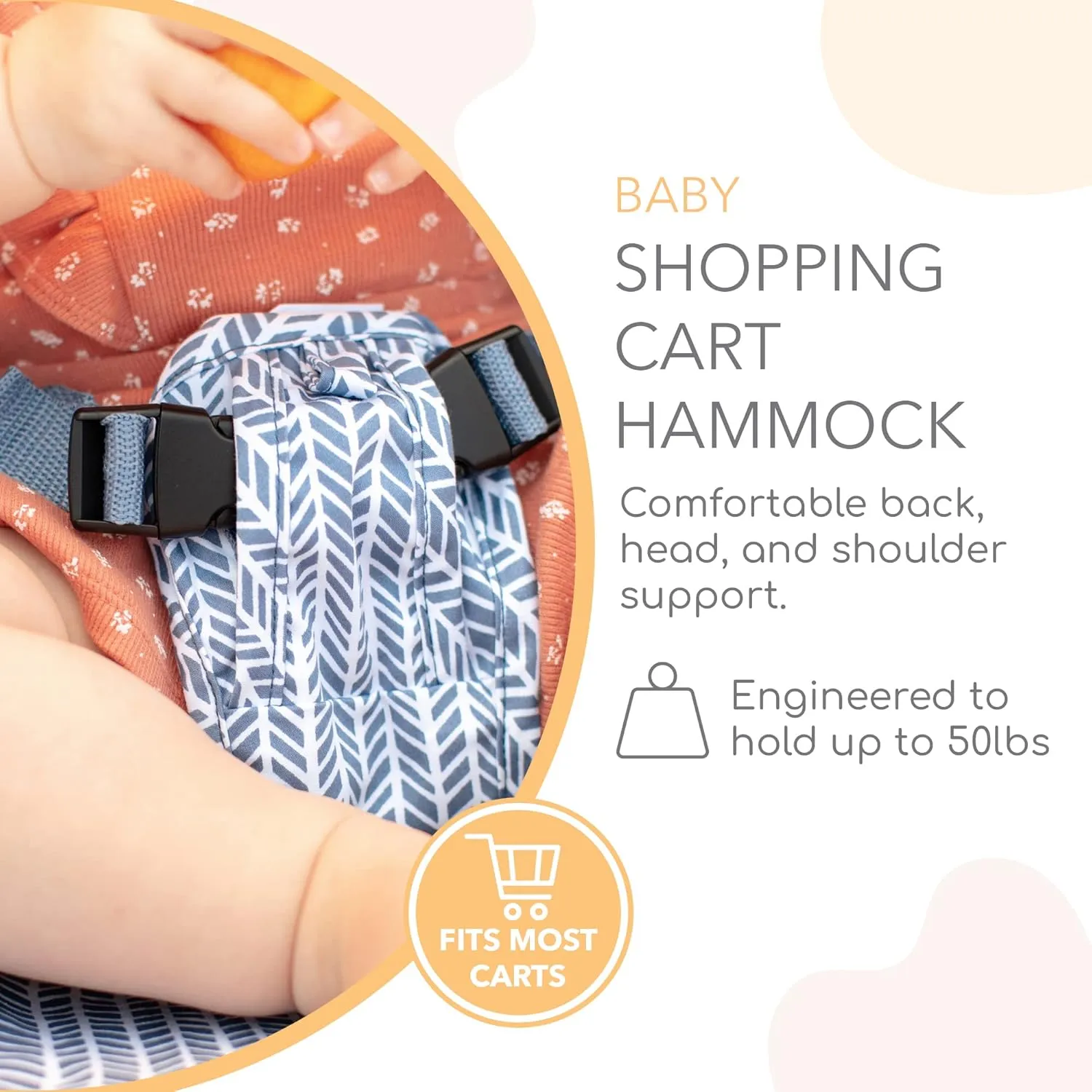 Shopping Cart Hammock for Infants and Toddlers, Babies, for All Car Seat Models, Grocery Cart for Baby, Capacity of up to 50 lbs, Blue Little Arrow