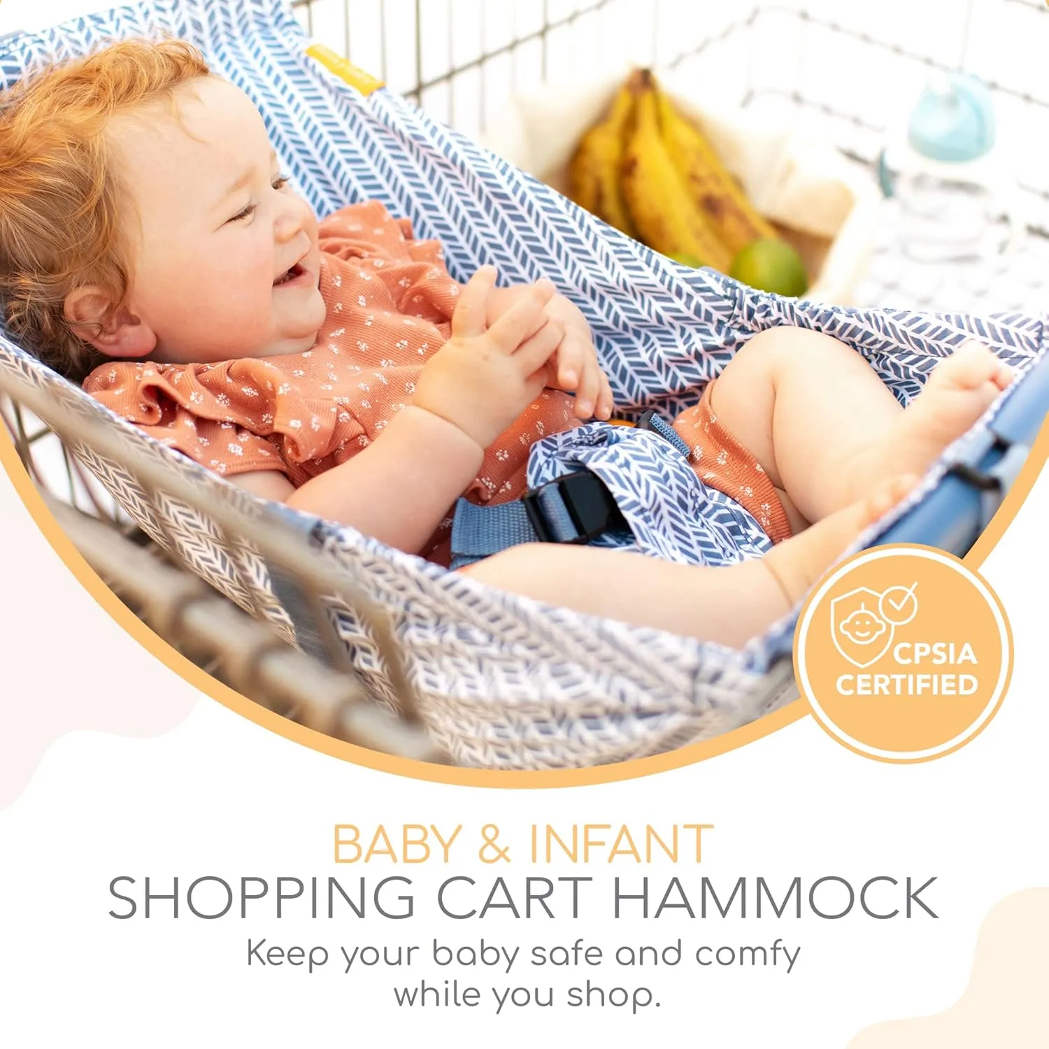 Shopping Cart Hammock for Infants and Toddlers, Babies, for All Car Seat Models, Grocery Cart for Baby, Capacity of up to 50 lbs, Blue Little Arrow