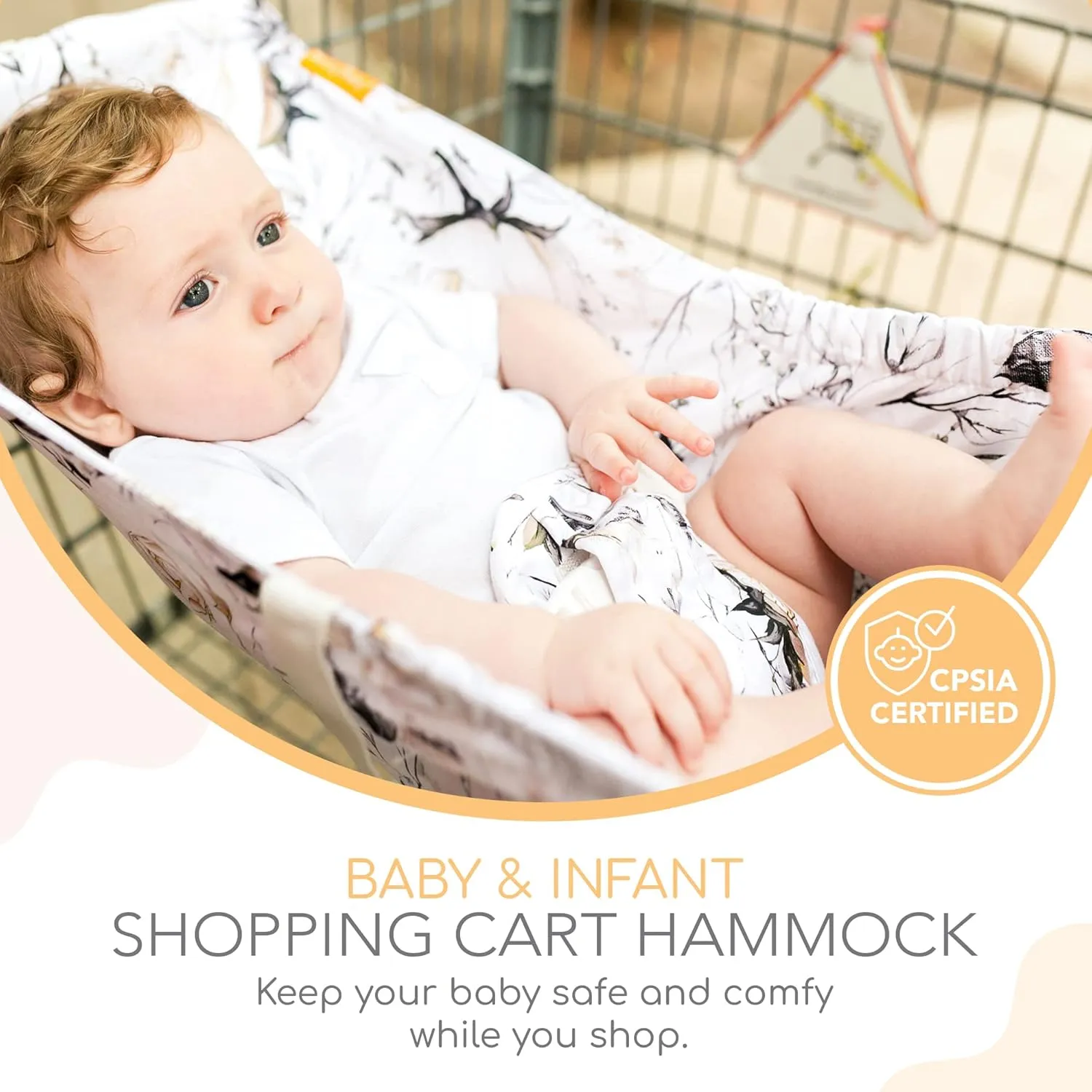 Shopping Cart Hammock for Infants and Toddlers, Babies, for All Car Seat Models, Grocery for Baby, Capacity of up to 50 lbs, Coming Up Roses