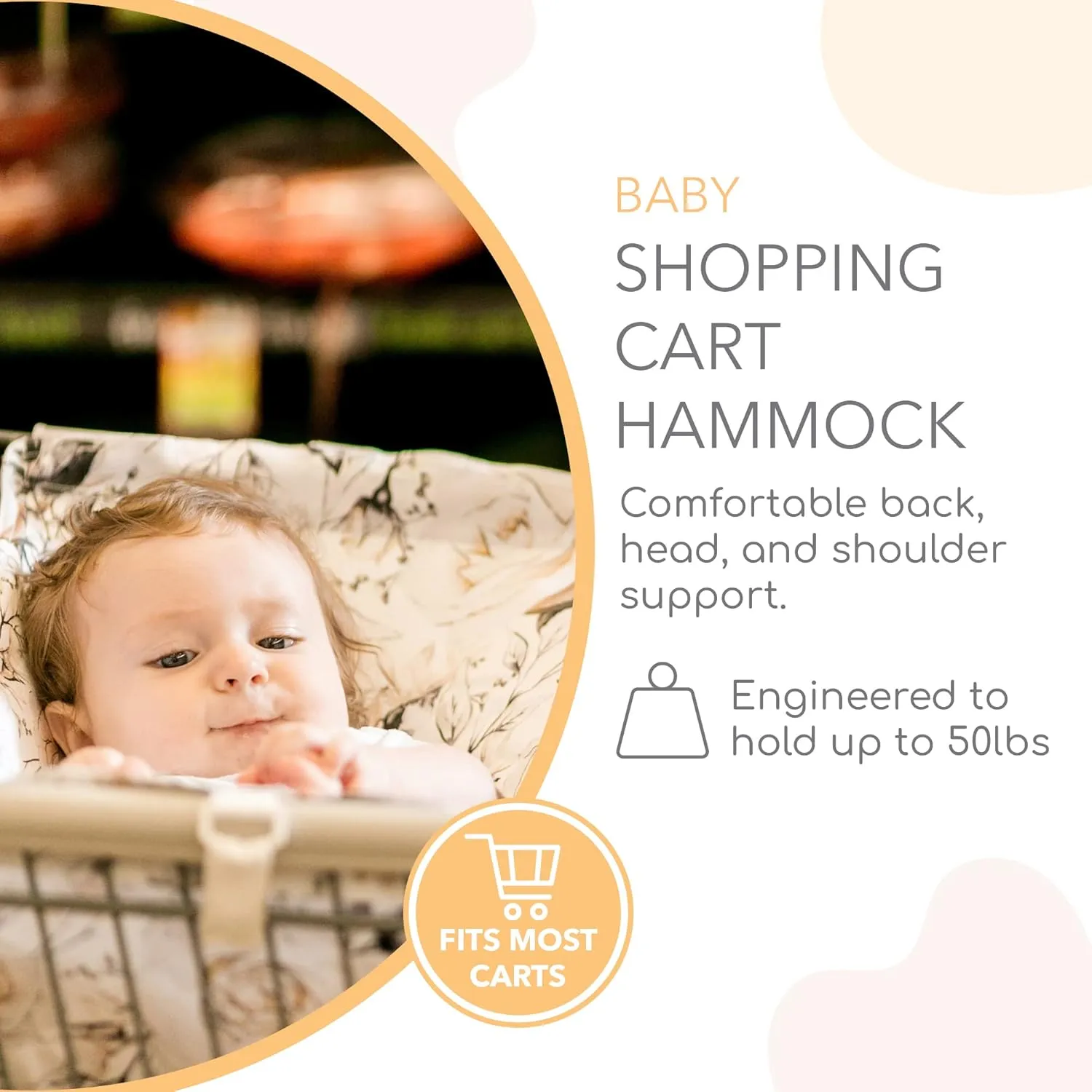Shopping Cart Hammock for Infants and Toddlers, Babies, for All Car Seat Models, Grocery for Baby, Capacity of up to 50 lbs, Coming Up Roses