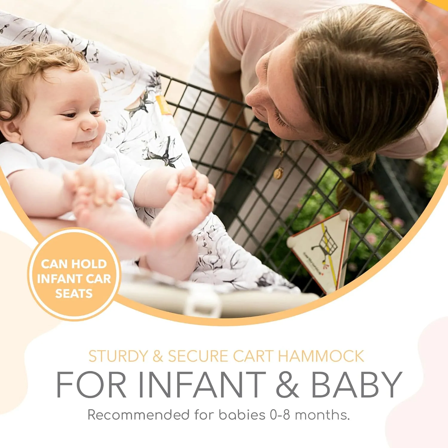 Shopping Cart Hammock for Infants and Toddlers, Babies, for All Car Seat Models, Grocery for Baby, Capacity of up to 50 lbs, Coming Up Roses