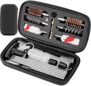 Shotgun Cleaning Kit for 12 Gauge, 12 GA Bronze and Spring Bore Brushes, Cotton Mops, Nylon Brush, Cleaning Pick, Brass Patch Holder, 33 inch Cleaning Rods with Zippered Compact Case