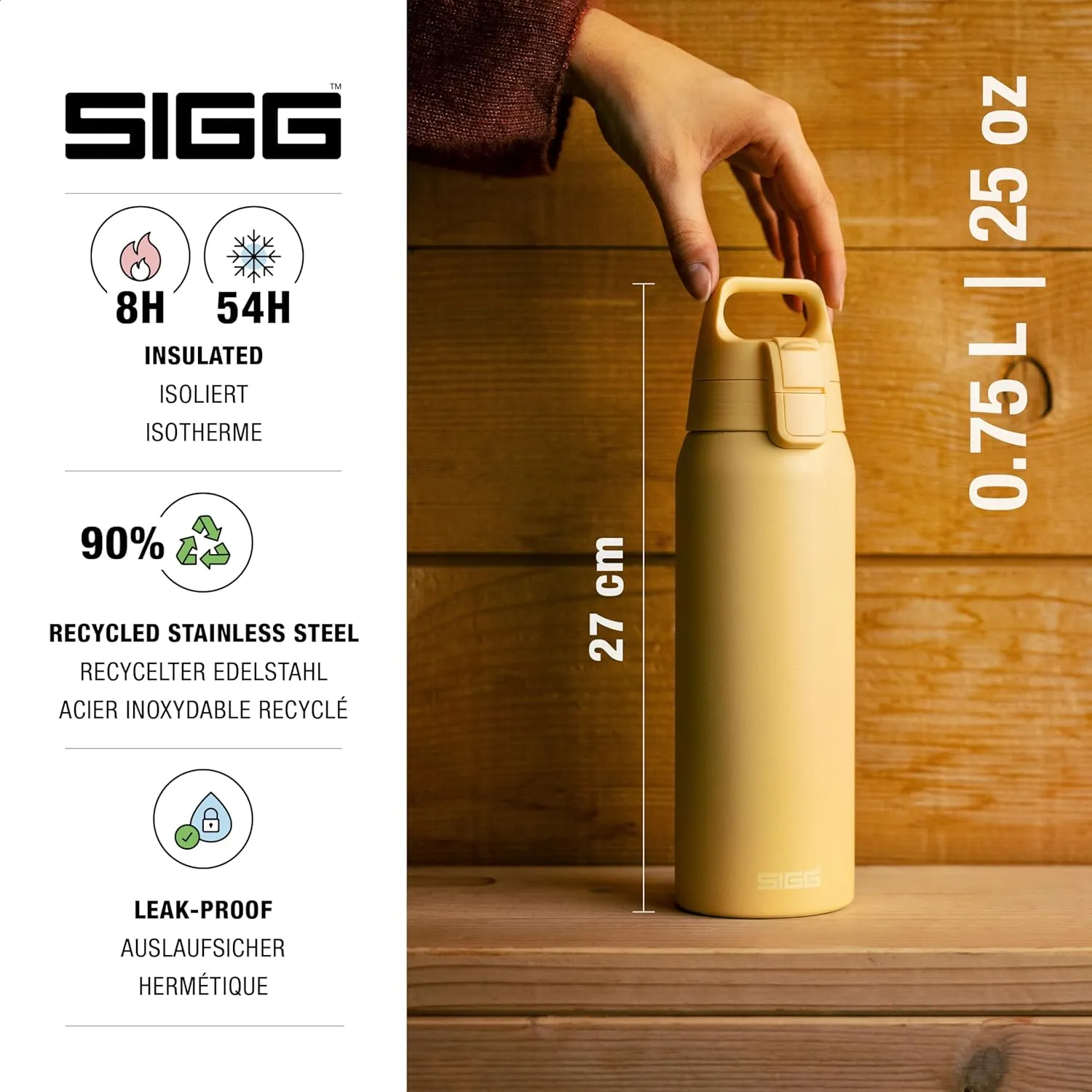 SIGG - Shield Therm- Stainless Steel Insulated Water Bottle - Carbonated Drinks, Leakproof, BPA Free, Recycled, 25, 34Oz