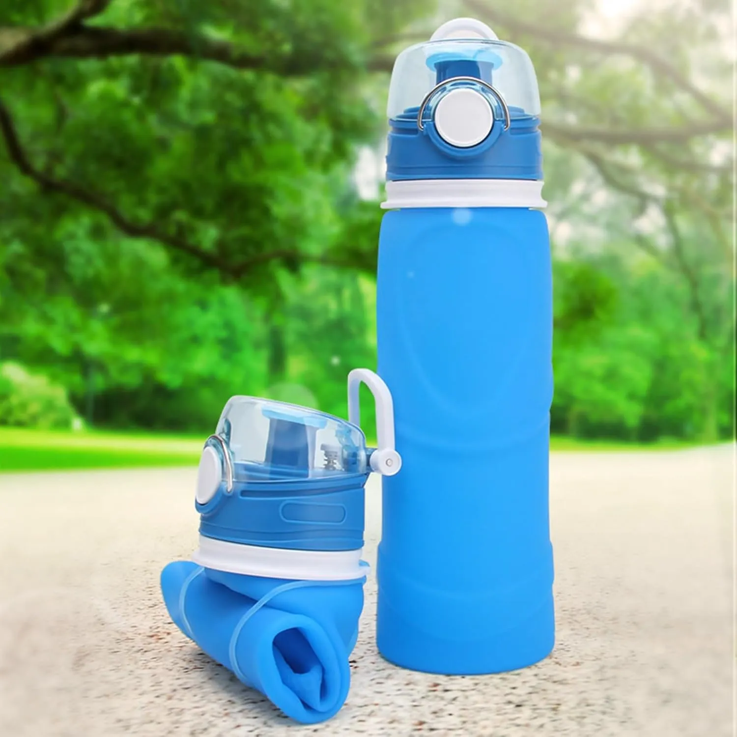 Silicone Foldable Water Bottle Cup Portable Sport Water Bottle Leakproof BPA Free Travel Water Bottles Gym Travel Camping Hiking Sport Outdoor Indoor Sport Travel Telescopic Cup(Blue,Large)