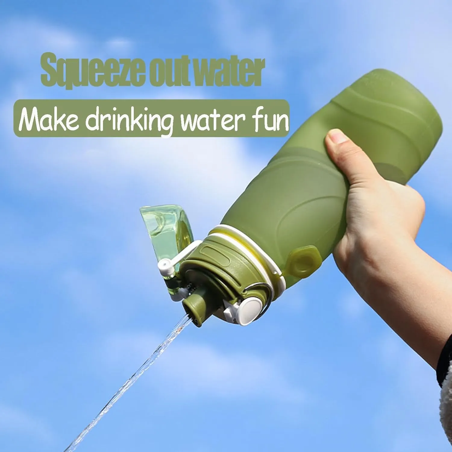 Silicone Foldable Water Bottle Cup Portable Sport Water Bottle Leakproof BPA Free Travel Water Bottles Gym Travel Camping Hiking Sport Outdoor Indoor Sport Travel Telescopic Cup(Blue,Large)