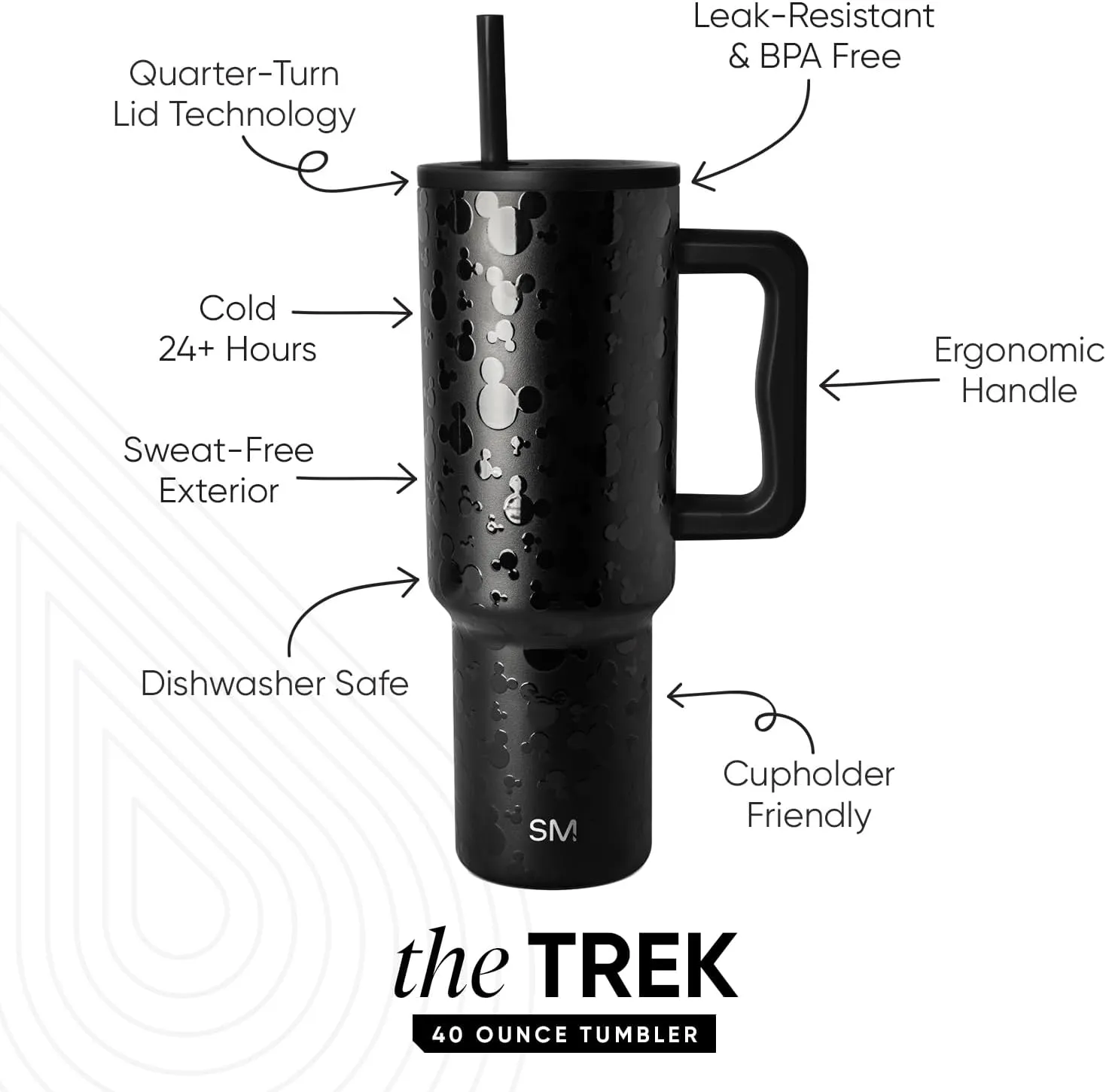Simple Modern Disney 40 oz Tumbler with Handle and Straw Lid | Insulated Reusable Stainless Steel Water Bottle Travel Mug | Gifts for Women Men Him Her | Trek Collection | 40oz | Iconic Mickey