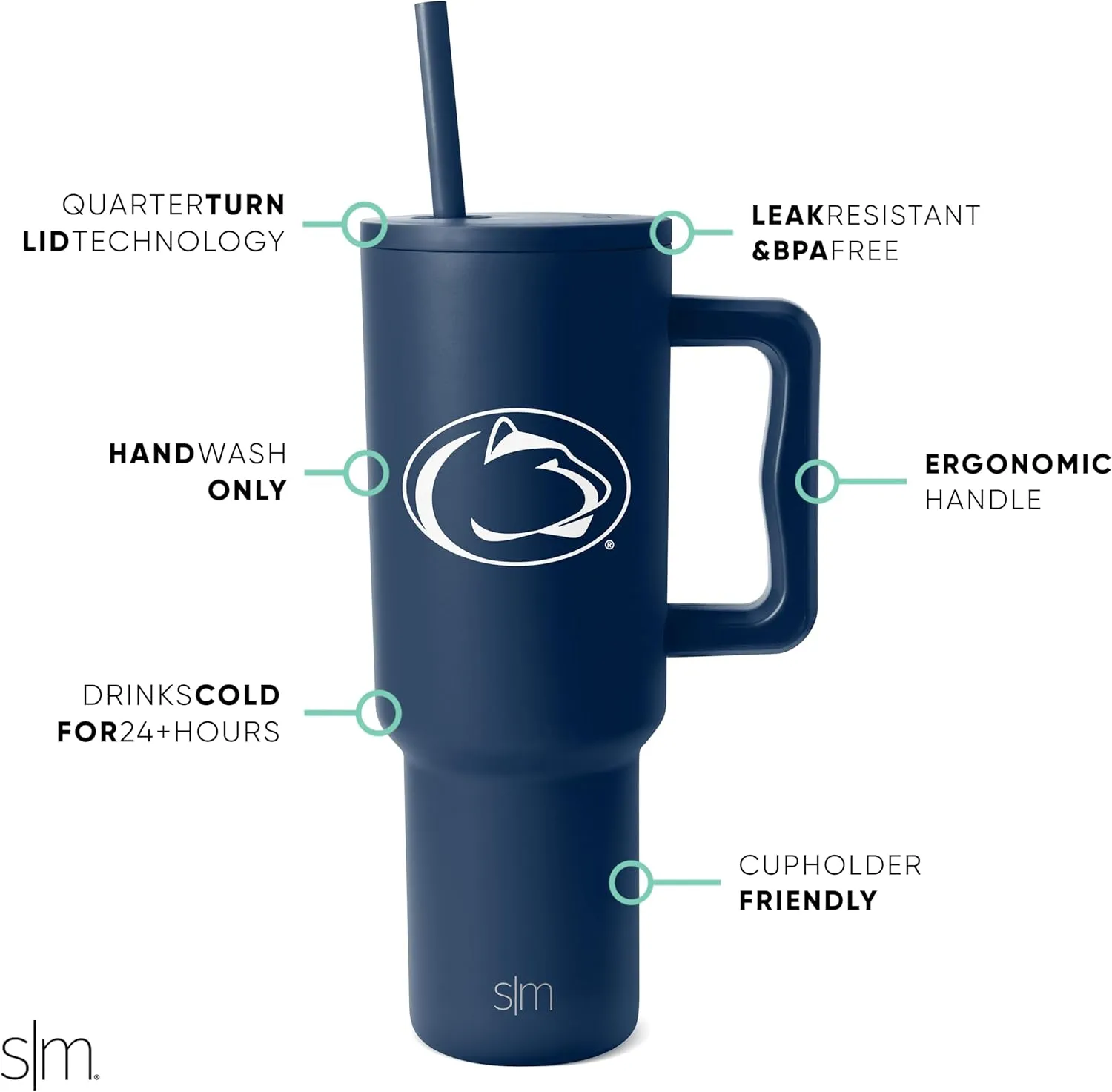 Simple Modern Officially Licensed Collegiate Penn State Nittany Lions 40oz Tumbler with Handle and Straw Lid | NCAA Football Gifts for Men, Women | Trek Collection | Penn State University