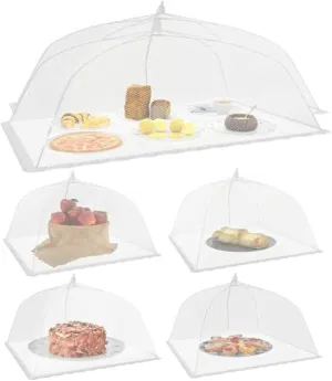Simply Genius 6 Pack Pop-Up Mesh Food Covers Tent Umbrella for Outdoors, 2 Jumbo (39" x 24") & 4 Large (17”x17”) Reusable & Collapsible Picnic Accessories Outdoor Food Covers for Outdoor Parties