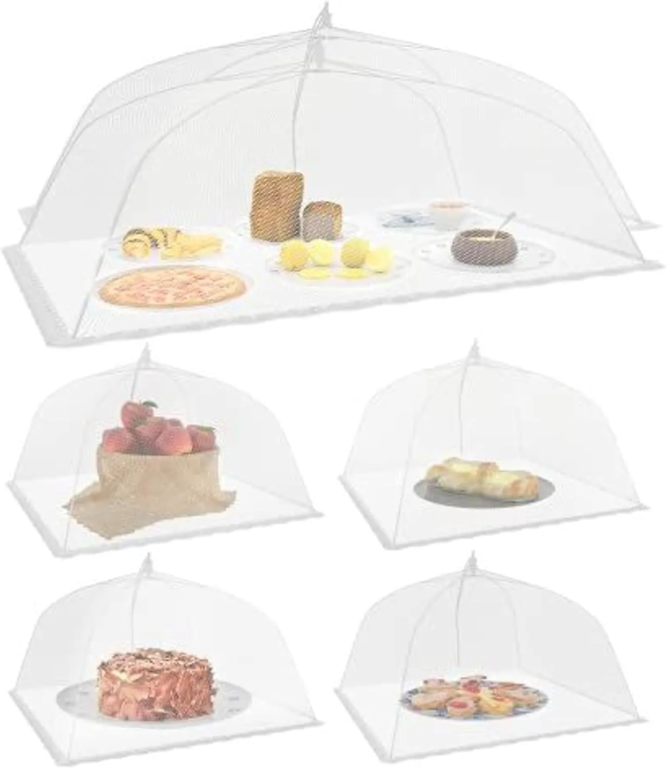 Simply Genius 6 Pack Pop-Up Mesh Food Covers Tent Umbrella for Outdoors, 2 Jumbo (39" x 24") & 4 Large (17”x17”) Reusable & Collapsible Picnic Accessories Outdoor Food Covers for Outdoor Parties