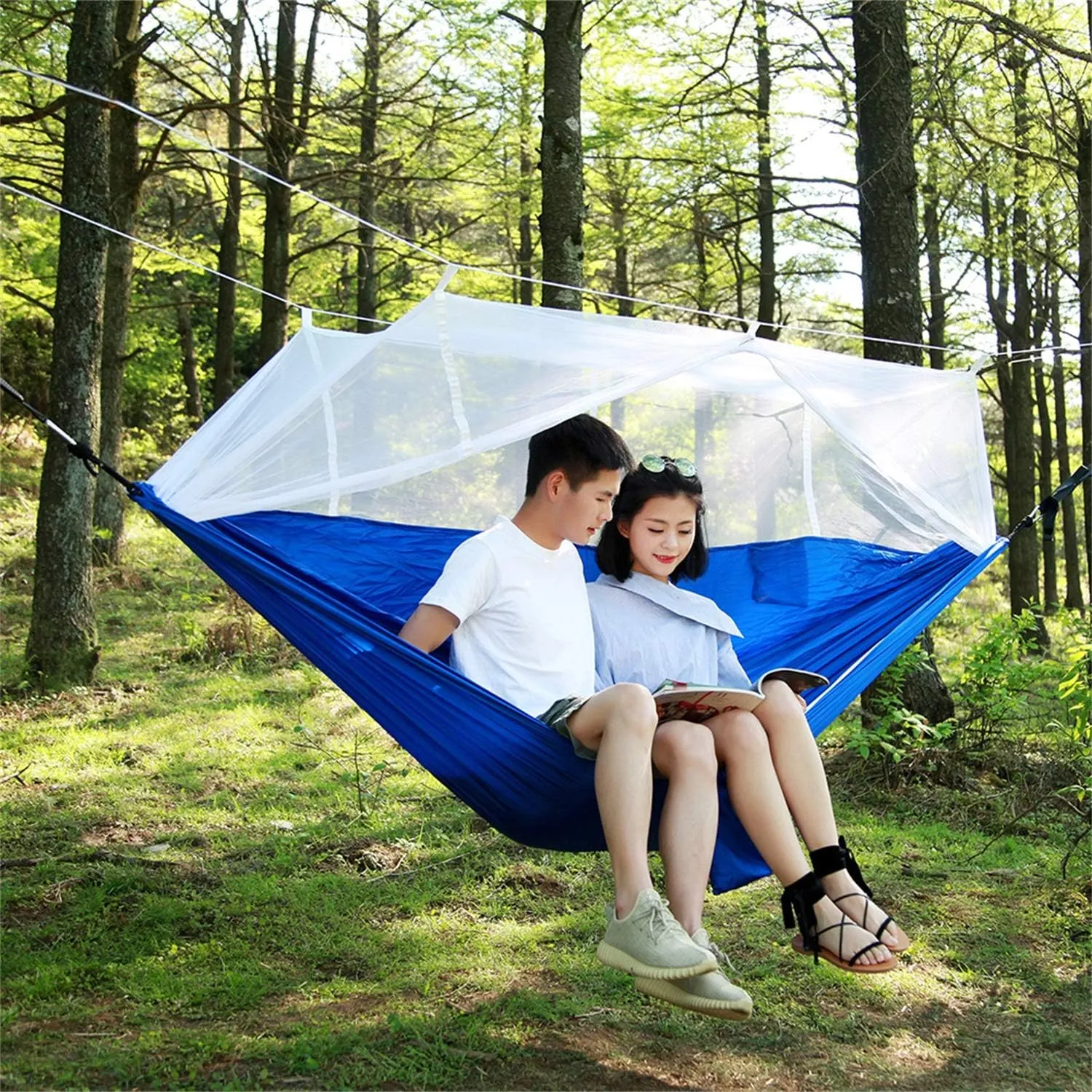 Single & Double Best Hammock Camping with Mosquito Bug Net - Easy Assembly Parachute Nylon Hammock with 10ft Hammock Tree Straps & Carabiners for Camping, Backpacking, Survival, Travel