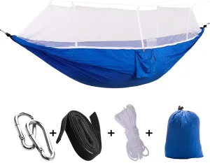 Single & Double Best Hammock Camping with Mosquito Bug Net - Easy Assembly Parachute Nylon Hammock with 10ft Hammock Tree Straps & Carabiners for Camping, Backpacking, Survival, Travel