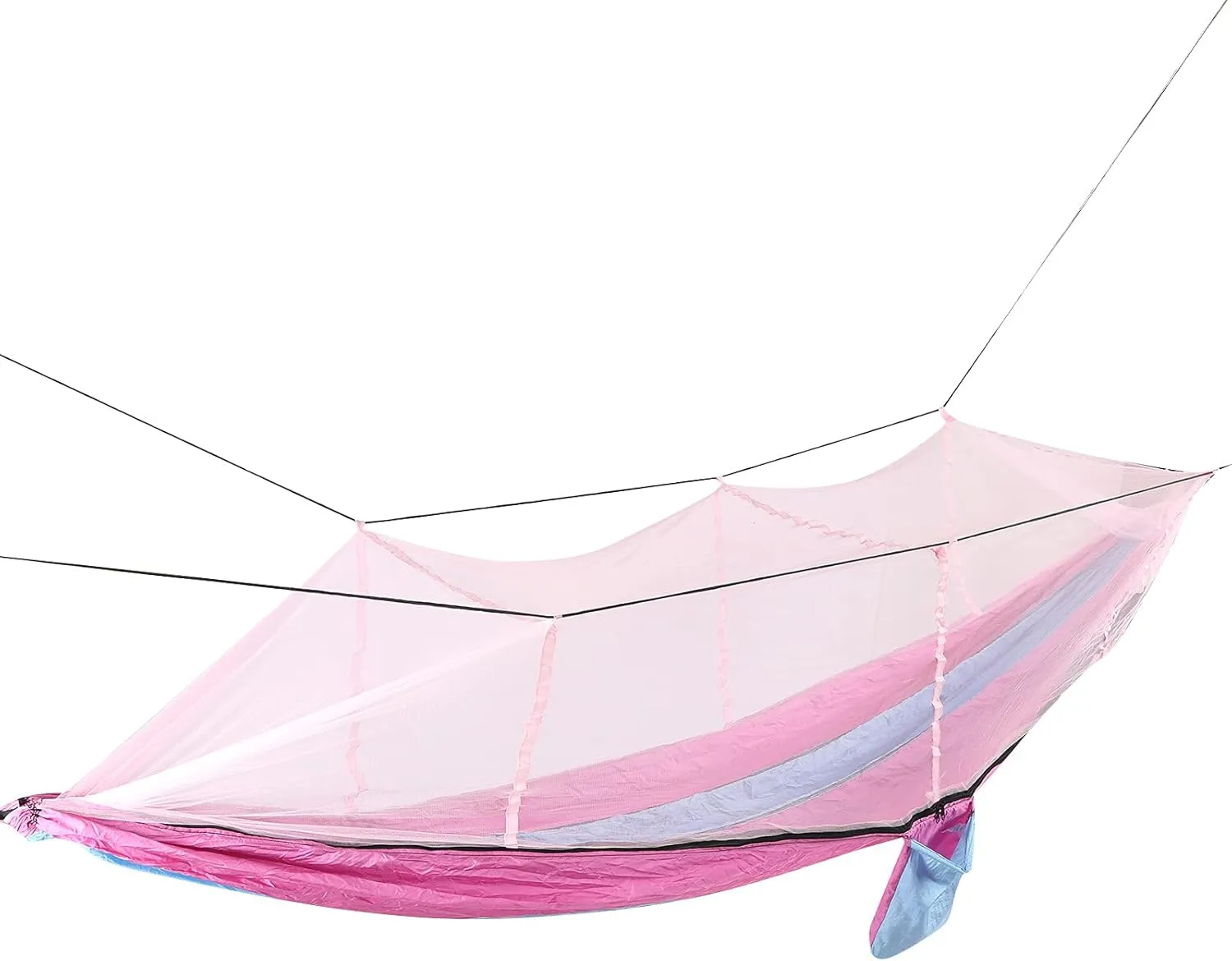 Single Double Camping Hammock with Mosquito Net Portable Lightweight Tree Straps Hammock Camping Hammocks for Adults Outdoor Hammock Camping Gear Portable (Light Blue and Pink mesh)