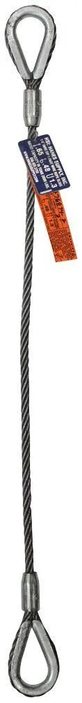 Single Leg Wire Rope Sling | 1 Ton Vertical Rated Capacity | Heavy Duty Thimble-to-Thimble Ends | 5/16" Dia. | 3' Length | EIPS 6x25 IWRC | Hanes Supply (HSI) Heavy Duty Rigging Cable