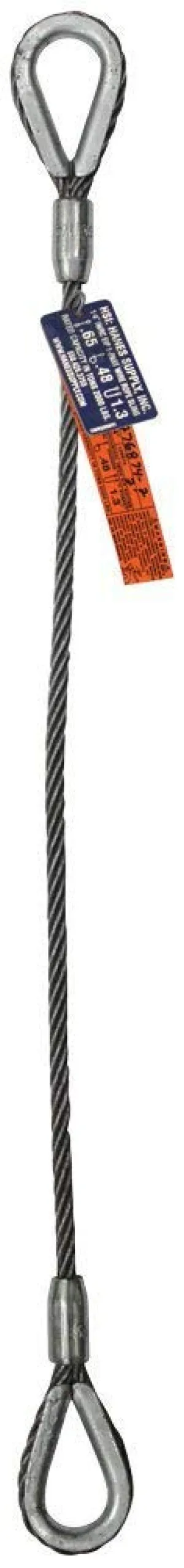 Single Leg Wire Rope Sling | 1 Ton Vertical Rated Capacity | Heavy Duty Thimble-to-Thimble Ends | 5/16" Dia. | 3' Length | EIPS 6x25 IWRC | Hanes Supply (HSI) Heavy Duty Rigging Cable