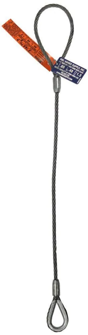 Single Leg Wire Rope Sling | 2.5 Ton Vertical Rated Capacity | Flemish Eye Loop to Heavy-Duty Thimble | 1/2" Dia. | 5' Length | EIPS 6x25 IWRC | Hanes Supply (HSI) Heavy Duty Rigging Cable