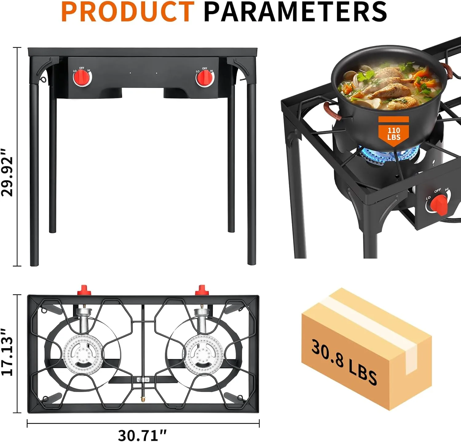 SKOK High Pressure 1/2/3 Burners Propane Camping Stove, Propane Burners for Outdoor Cooking