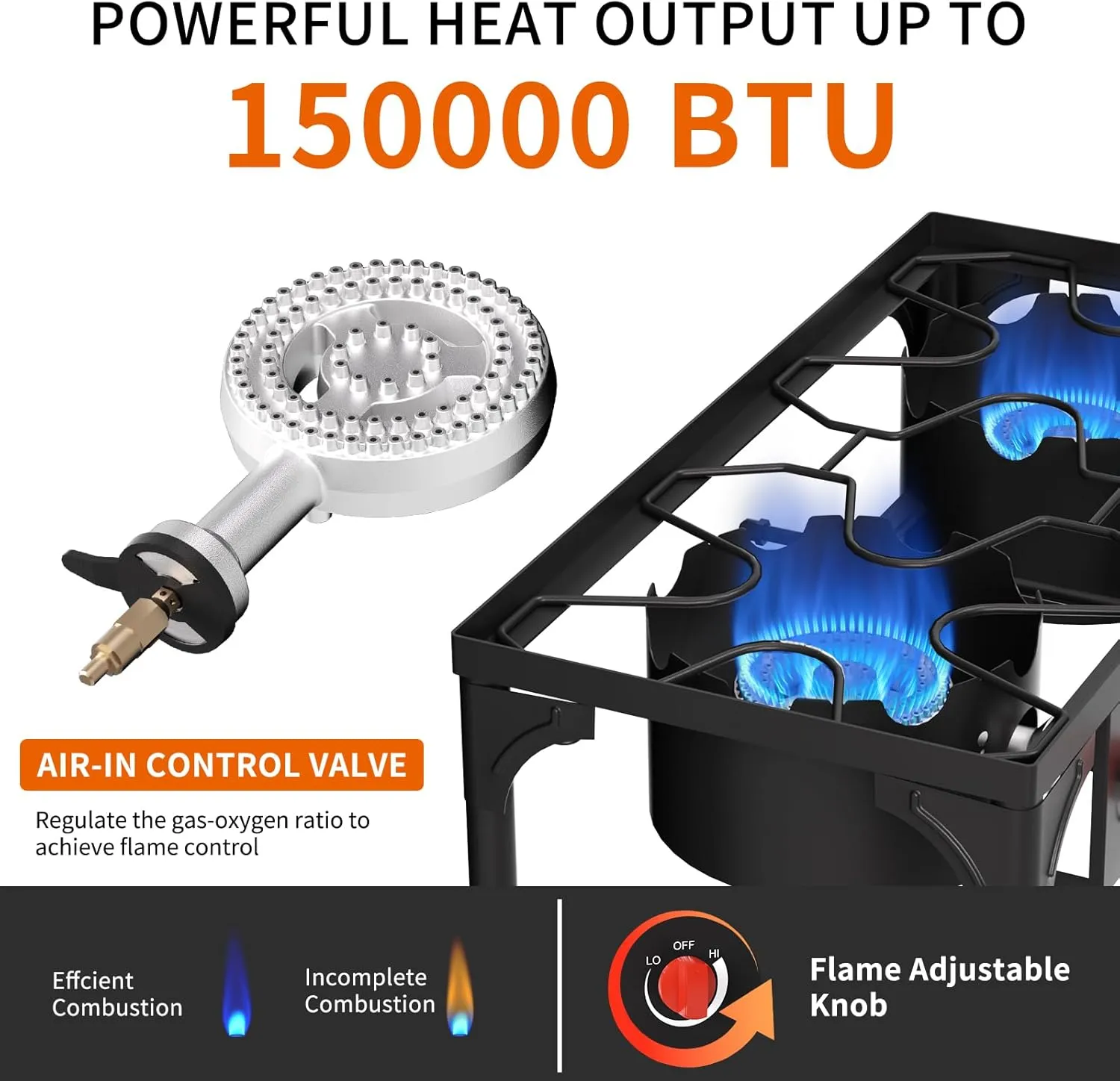 SKOK High Pressure 1/2/3 Burners Propane Camping Stove, Propane Burners for Outdoor Cooking
