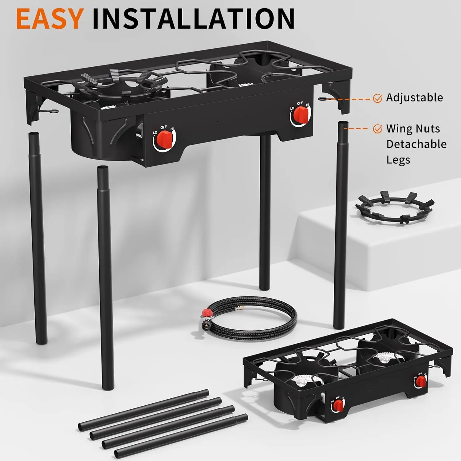 SKOK High Pressure 1/2/3 Burners Propane Camping Stove, Propane Burners for Outdoor Cooking