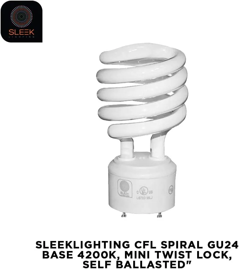 SLEEKLIGHTING - GU24 23Watt 2 Prong Light Bulbs- UL approved-120v 60Hz - Mini Twist Lock Spiral -Self Ballasted CFL Fluorescent Bulbs- 4200K 1600lm Cool White 4pack (100 Watt Equivalent)