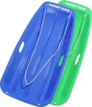 Slippery Racer Downhill Sprinter Flexible Kids Toddler Plastic Cold-Resistant Toboggan Snow Sled with Pull Rope and Handles -35 Inch- (2 Pack)