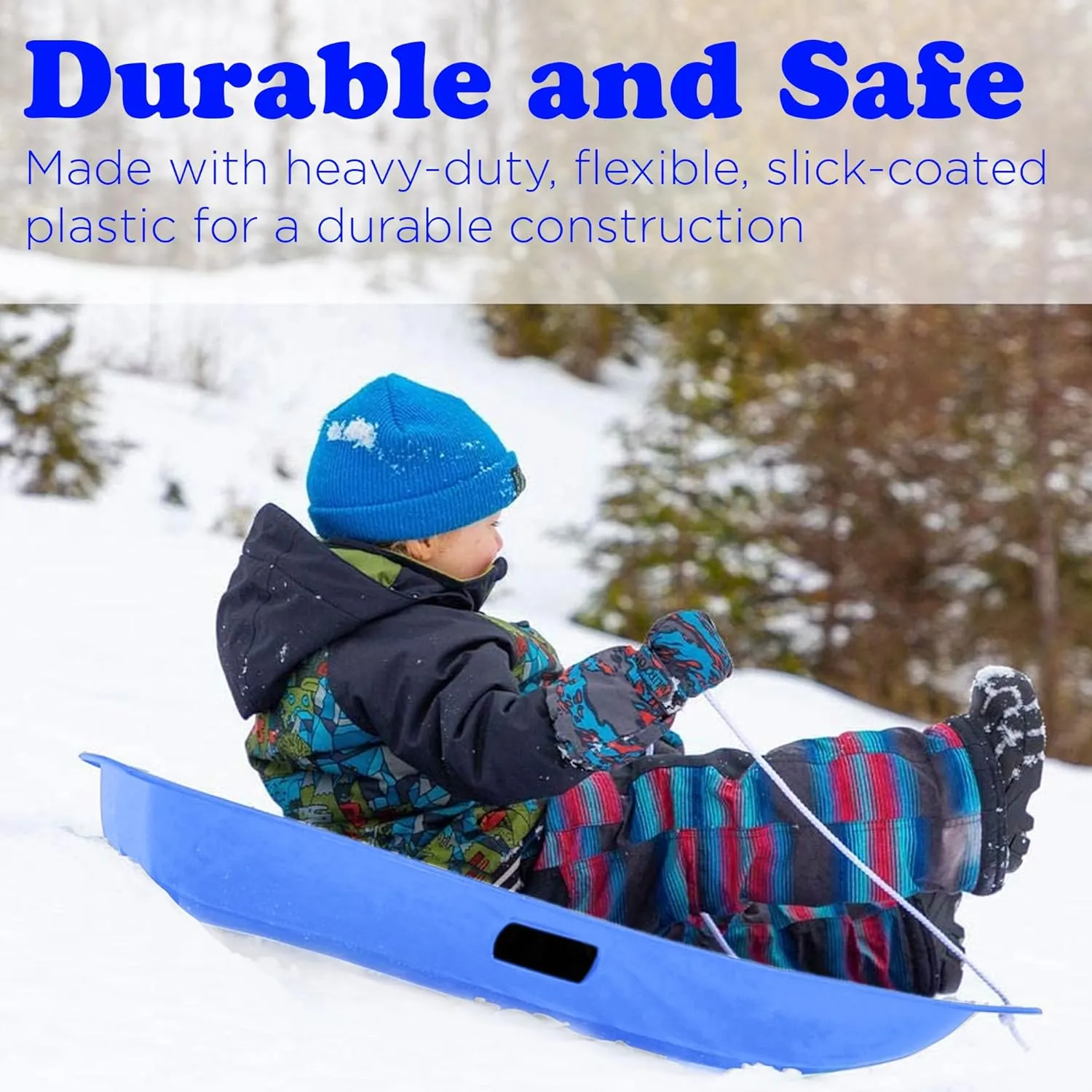 Slippery Racer Downhill Sprinter Flexible Kids Toddler Plastic Cold-Resistant Toboggan Snow Sled with Pull Rope and Handles -35 Inch
