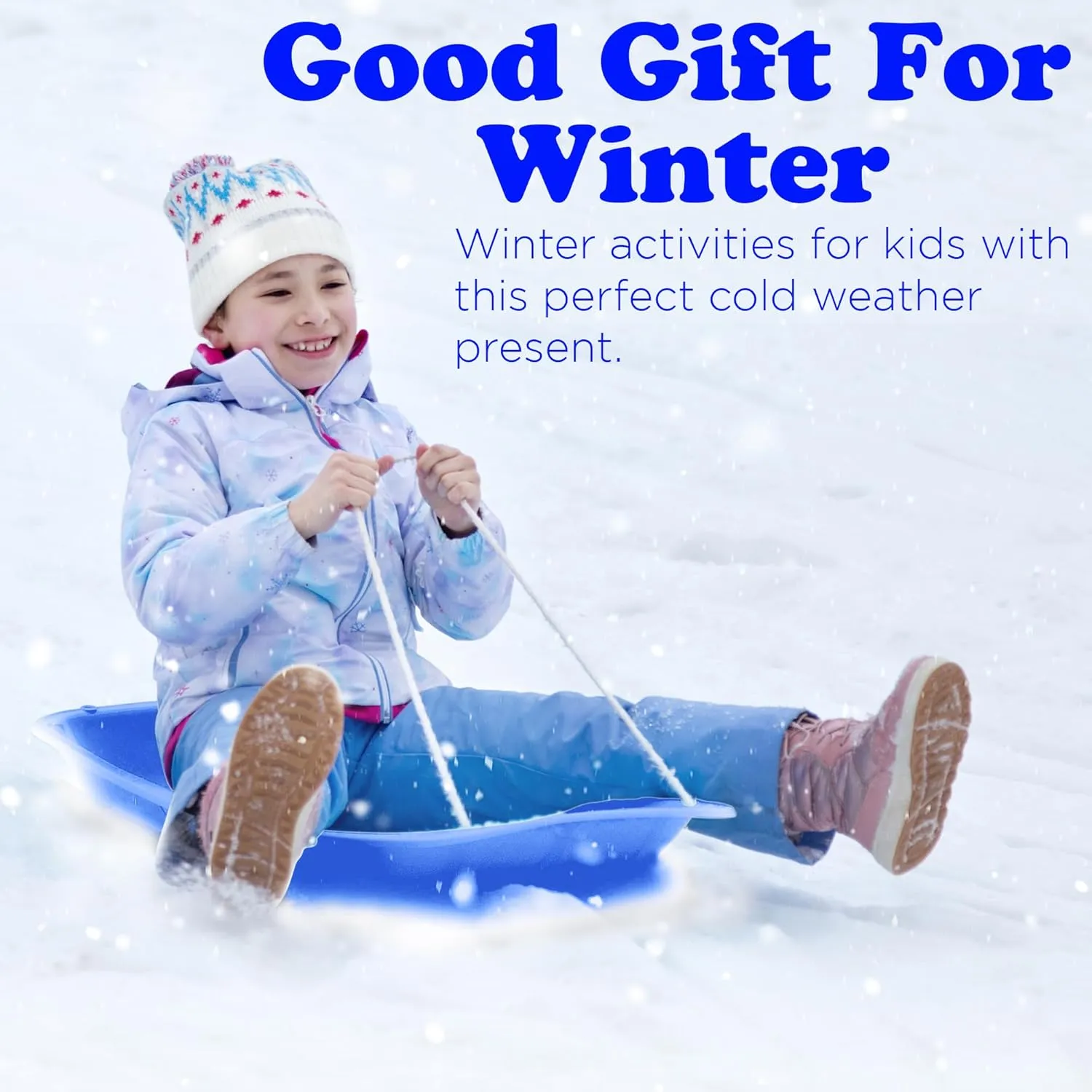 Slippery Racer Downhill Sprinter Flexible Kids Toddler Plastic Cold-Resistant Toboggan Snow Sled with Pull Rope and Handles -35 Inch