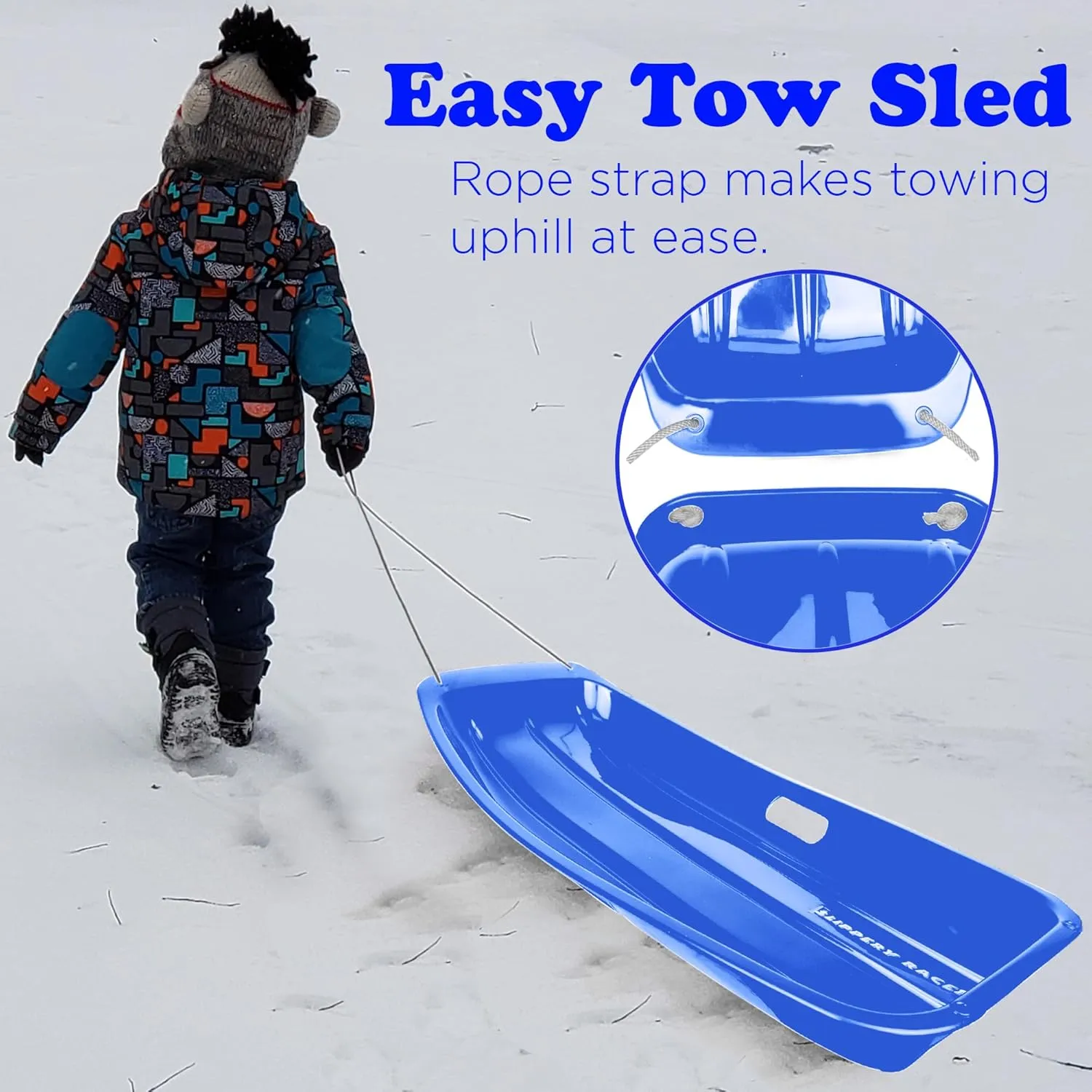Slippery Racer Downhill Sprinter Flexible Kids Toddler Plastic Cold-Resistant Toboggan Snow Sled with Pull Rope and Handles -35 Inch