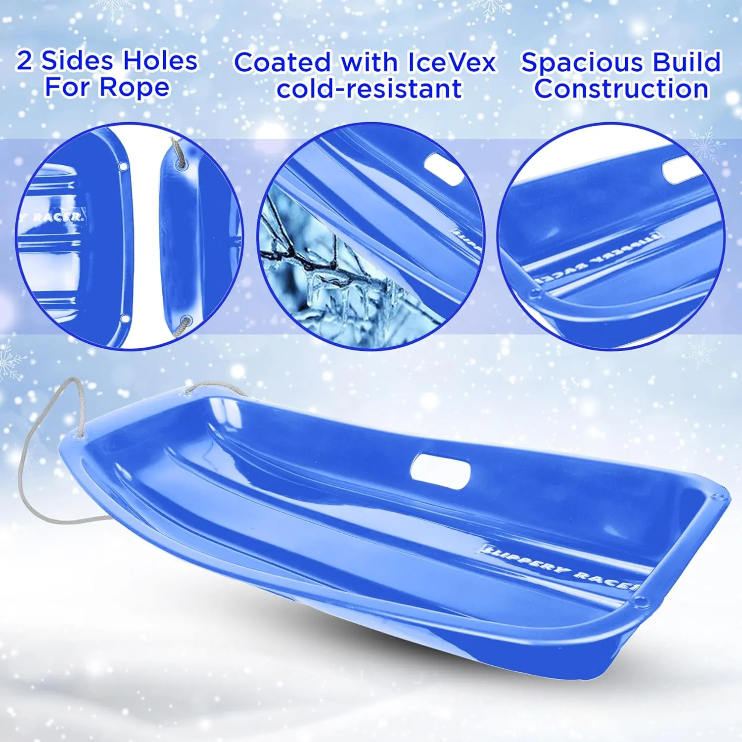 Slippery Racer Downhill Sprinter Flexible Kids Toddler Plastic Cold-Resistant Toboggan Snow Sled with Pull Rope and Handles -35 Inch