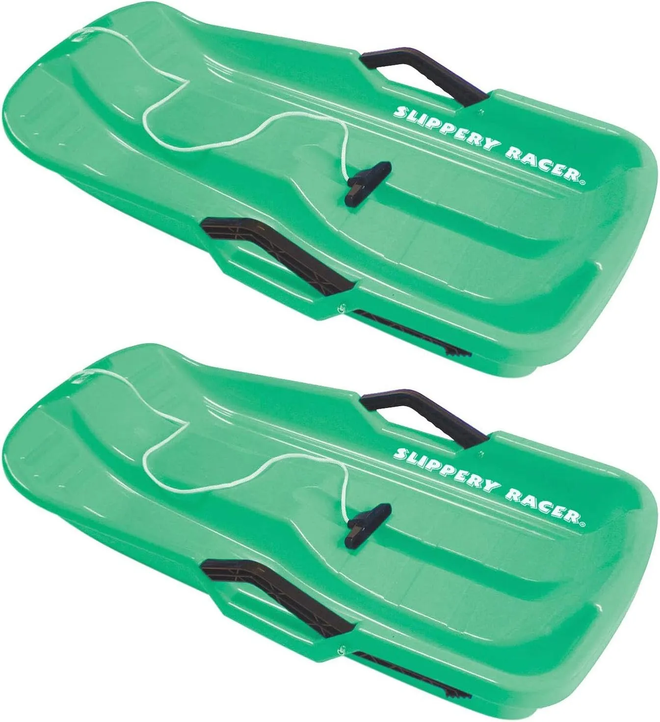 Slippery Racer Downhill Thunder Flexible Kids Toddler Plastic Toboggan Snow Sled with Built in Brake System, Pull Rope, & Handle Grips