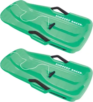 Slippery Racer Downhill Thunder Flexible Kids Toddler Plastic Toboggan Snow Sled with Built in Brake System, Pull Rope, & Handle Grips