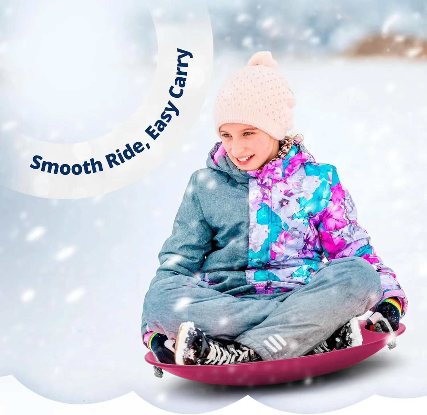 Slippery Racer ProDisc 26 Inch Heavy Duty Aluminum Iron Alloy Metal Kids Winter Saucer Snow Sled with Dual Riveted Soft Grip Rope Handles
