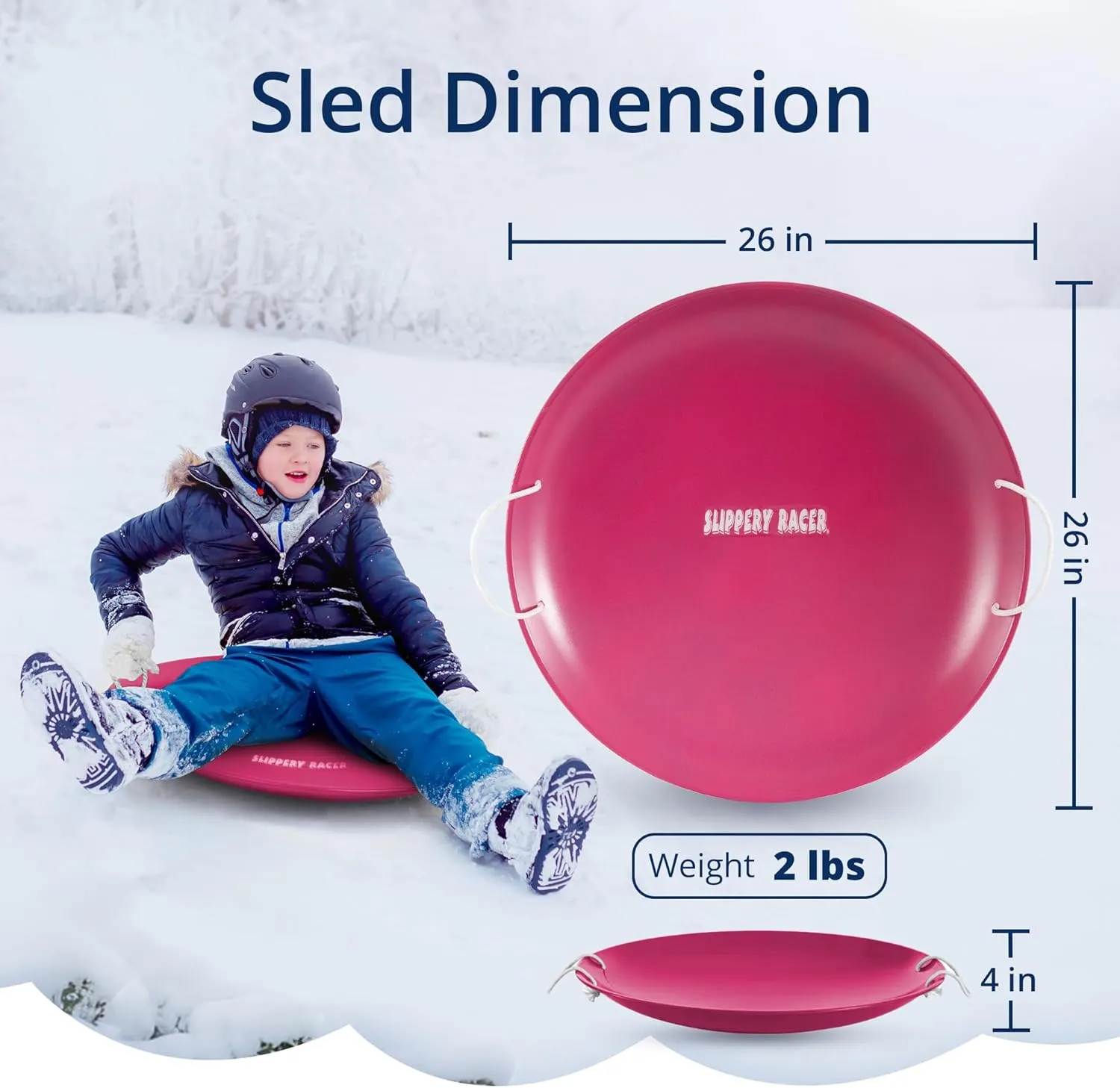 Slippery Racer ProDisc 26 Inch Heavy Duty Aluminum Iron Alloy Metal Kids Winter Saucer Snow Sled with Dual Riveted Soft Grip Rope Handles
