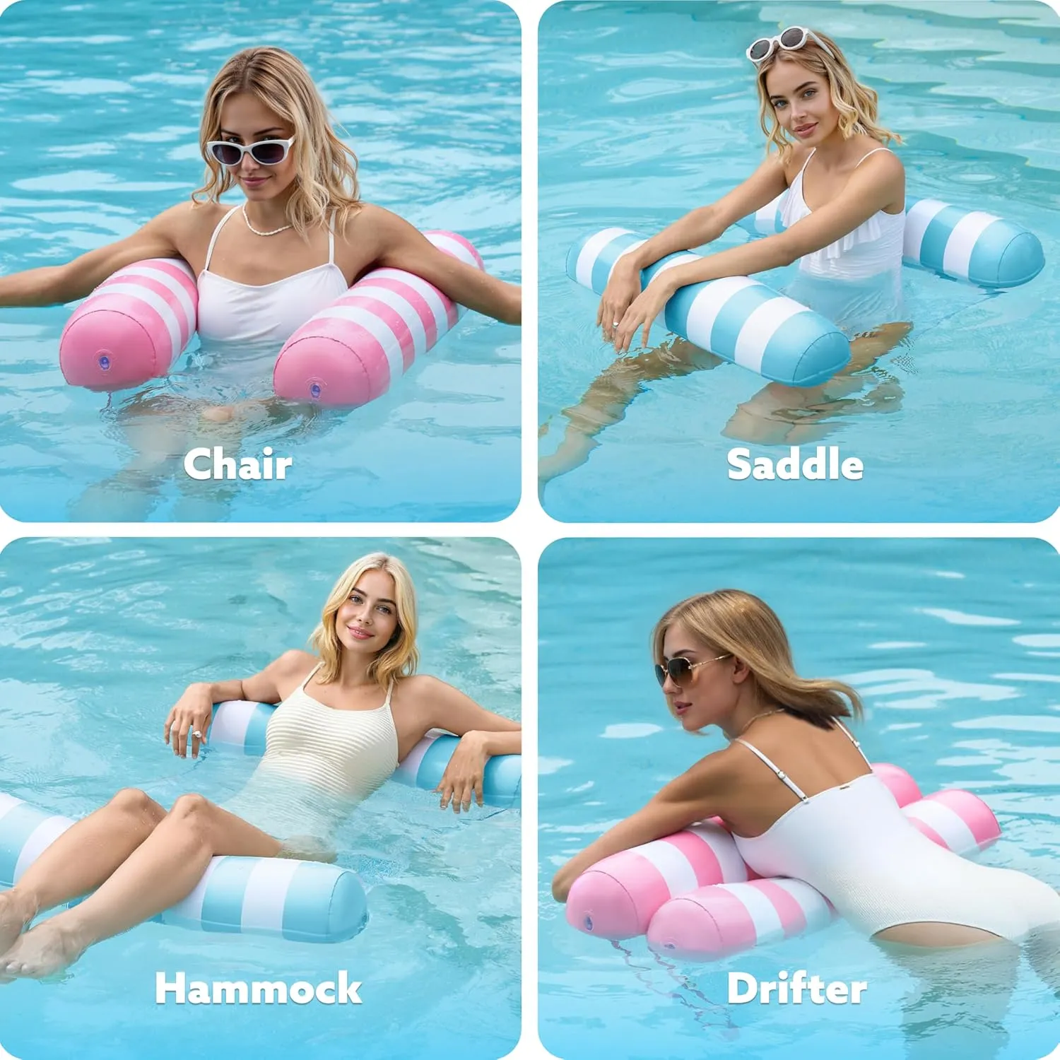 SLOOSH 2 Packs Hammock Pool Floats Adults, 4-in-1 Multi-Purpose Inflatable Pool Floats PVC Water Hammock Lounge Floaties