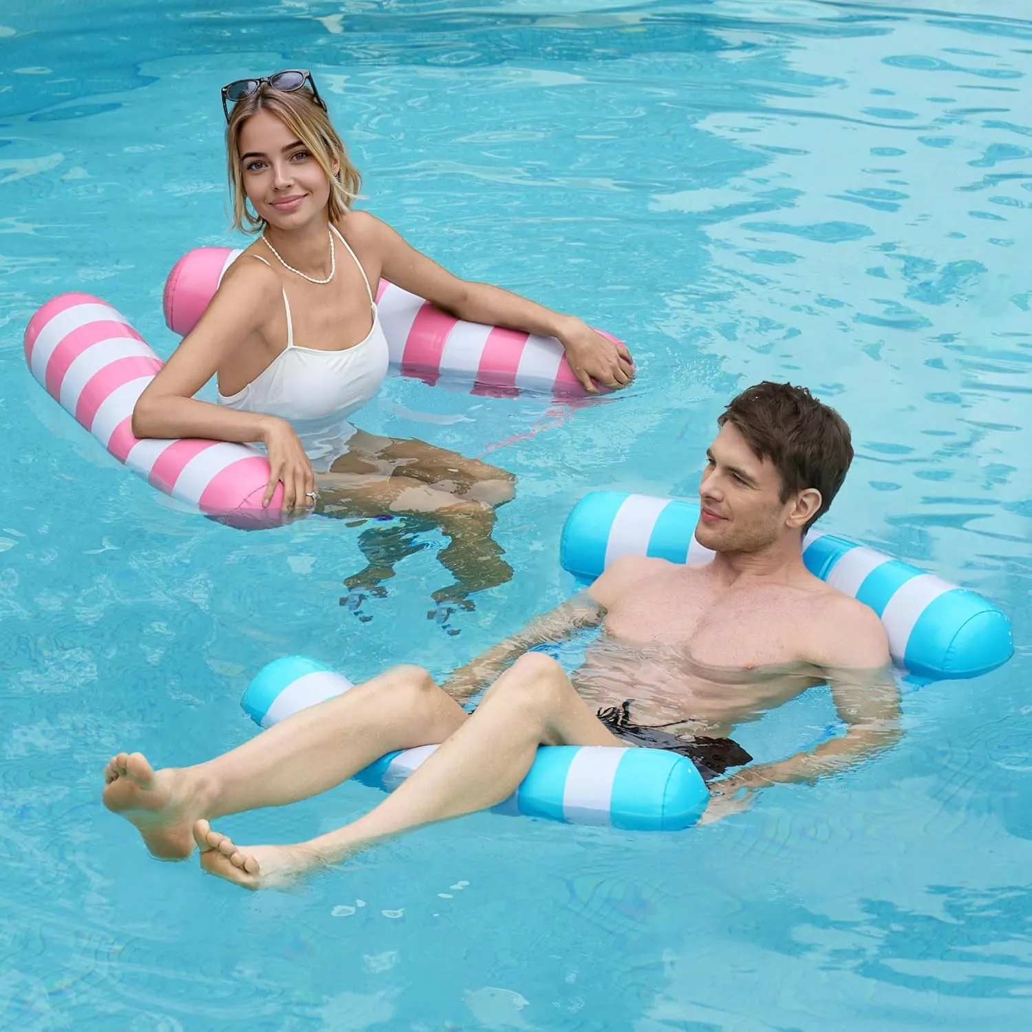 SLOOSH 2 Packs Hammock Pool Floats Adults, 4-in-1 Multi-Purpose Inflatable Pool Floats PVC Water Hammock Lounge Floaties