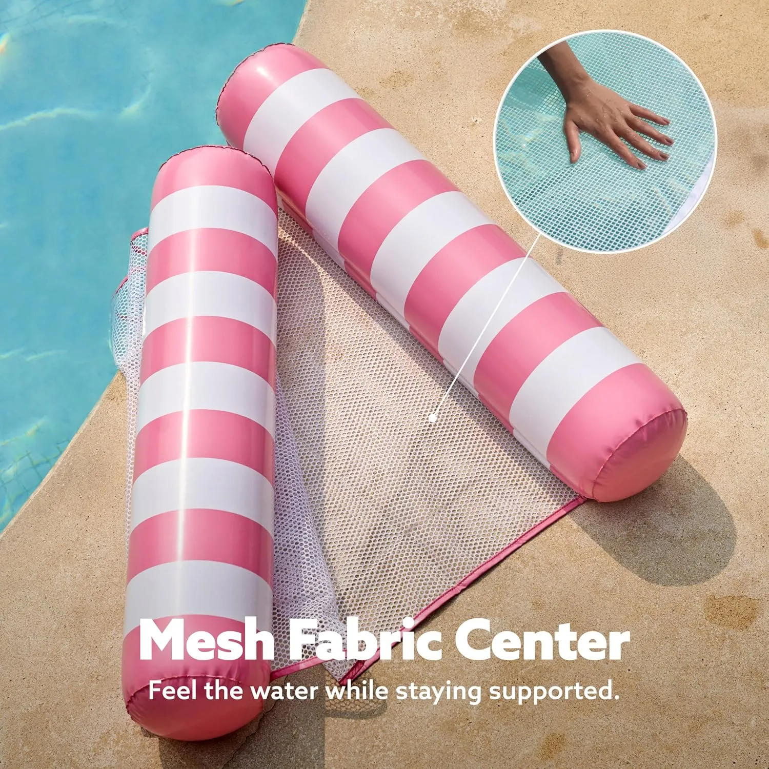 SLOOSH 2 Packs Hammock Pool Floats Adults, 4-in-1 Multi-Purpose Inflatable Pool Floats PVC Water Hammock Lounge Floaties