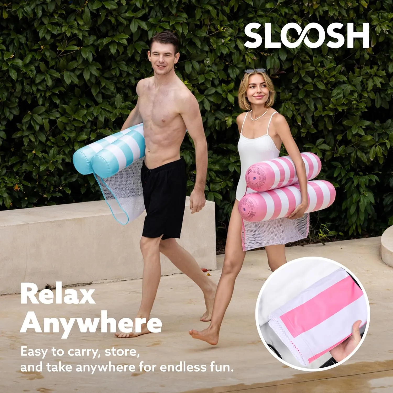 SLOOSH 2 Packs Hammock Pool Floats Adults, 4-in-1 Multi-Purpose Inflatable Pool Floats PVC Water Hammock Lounge Floaties