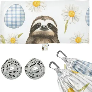 Sloth Buffalo Plaid Daisy Egg Easter Outdoor Hammocks with Portabl Carry Bag Hanging Hammock for Outside Patio Backyard Poolside