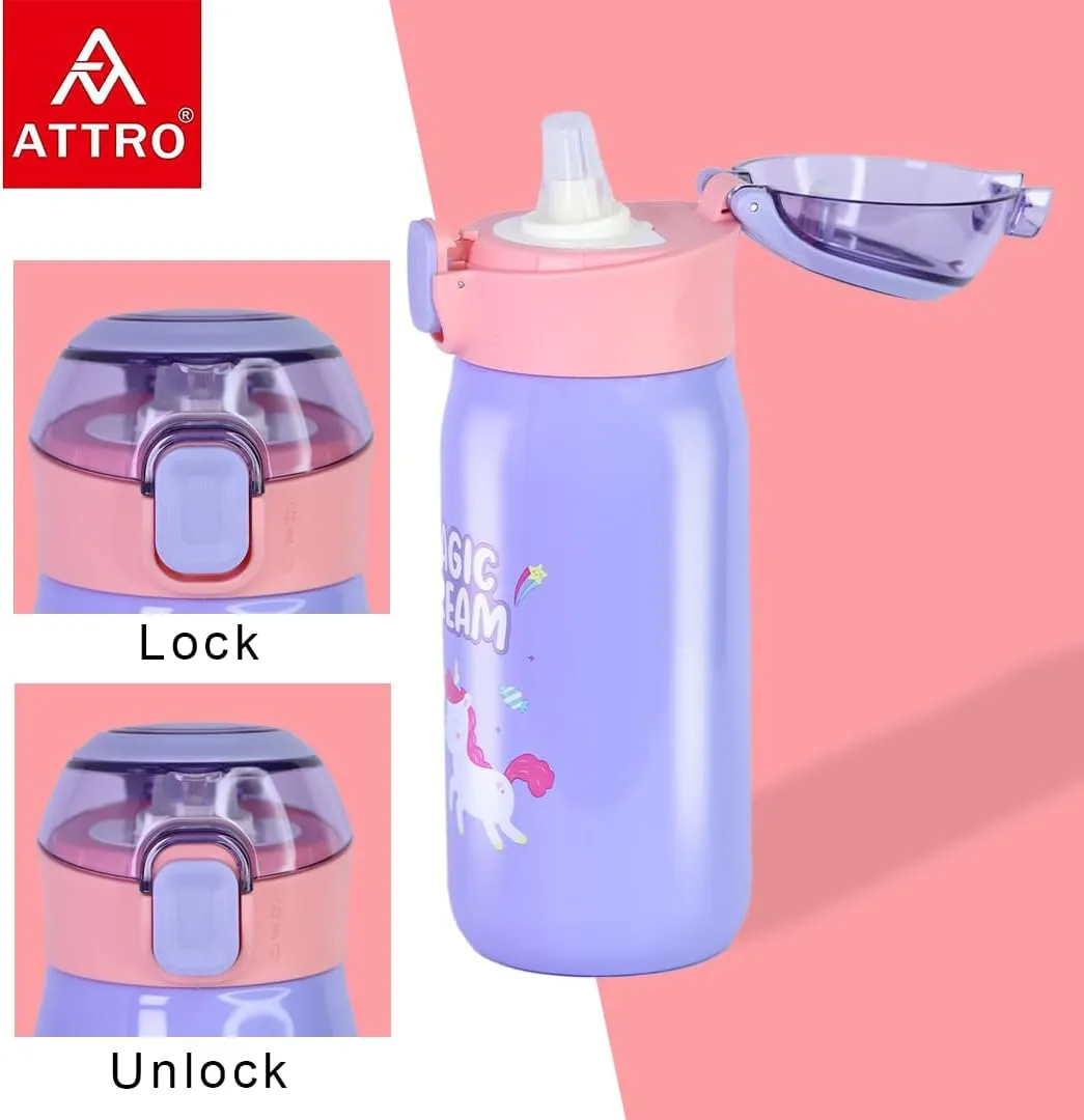 Smart Sipper Insulated Steel Bottle with Unicorn Eye-catching Print Stylish & Functional Easy to Carry with Handle Food Grade,Leakproof-Ideal for Office,School,Outdoor-500ml Unicorn Lavender