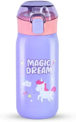 Smart Sipper Insulated Steel Bottle with Unicorn Eye-catching Print Stylish & Functional Easy to Carry with Handle Food Grade,Leakproof-Ideal for Office,School,Outdoor-500ml Unicorn Lavender