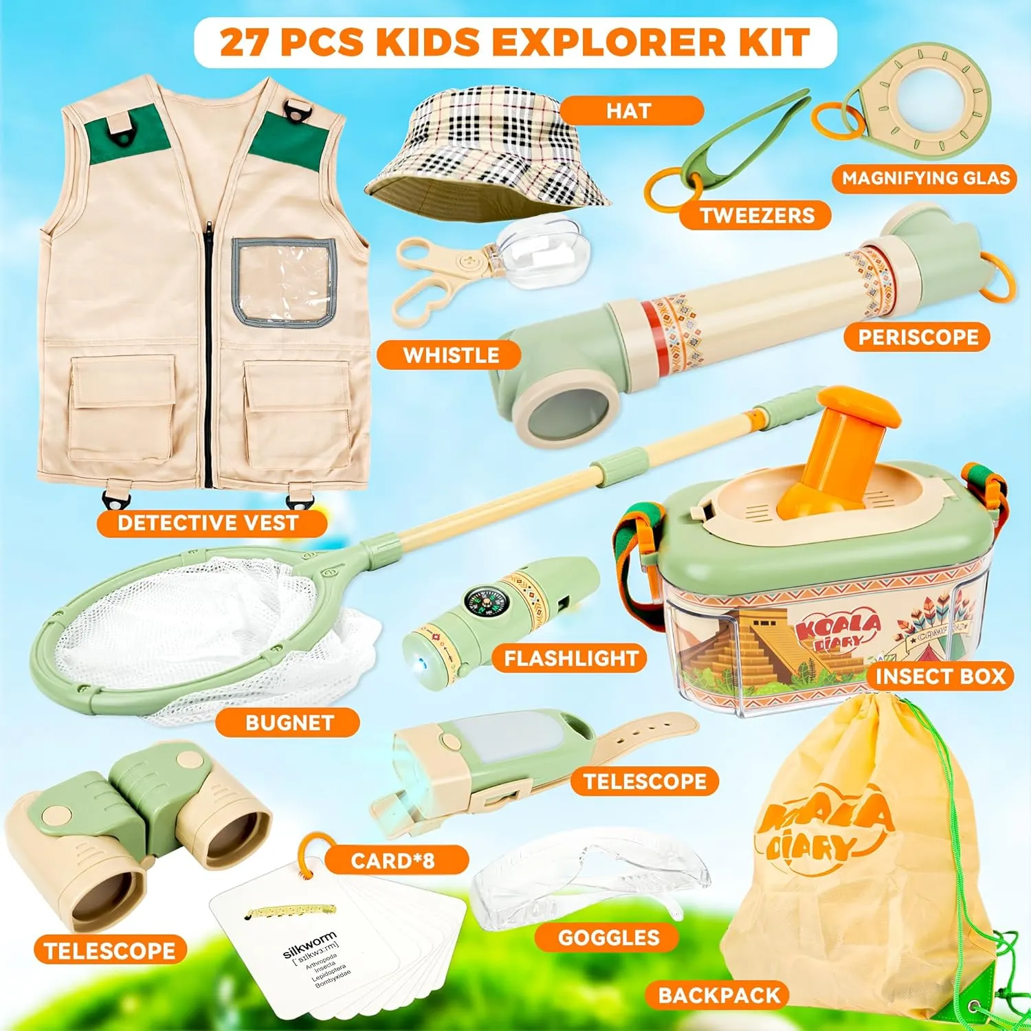 SMILESSKIDDO Kids Explorer Kit, 27 Pcs Outdoor Explorer Kit & Kids Bug Catching Kit - Kids Nature Kit Outdoor Camping Adventure Toys for Kids 3  Years Old