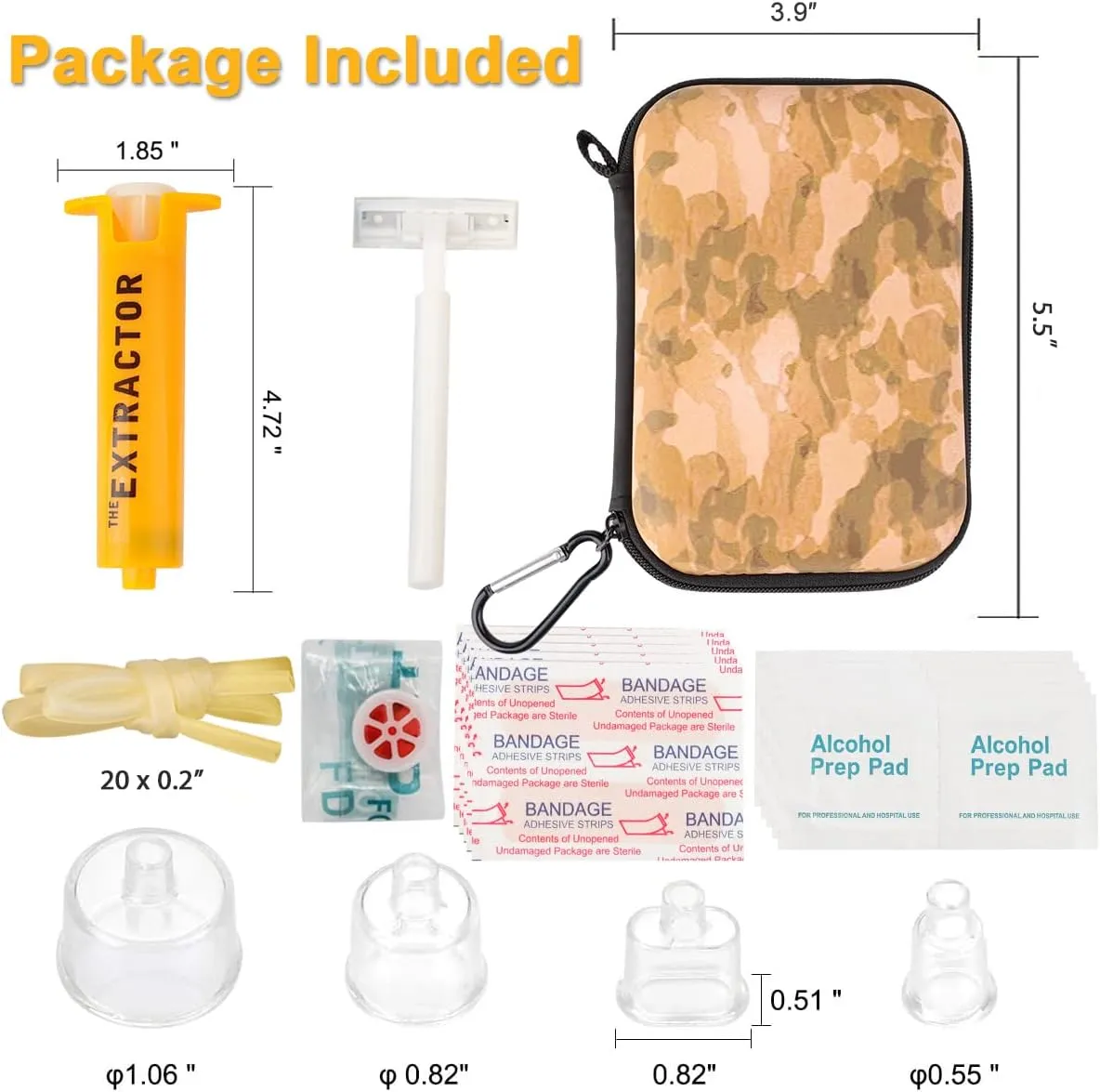 Snake Bite Kit, Bee Sting Kit, Emergency First Aid Supplies, Venom Extractor Suction Pump, Bite and Sting First Aid for Hiking, Backpacking and Camping. Includes Bonus CPR face Shield (Camouflage)