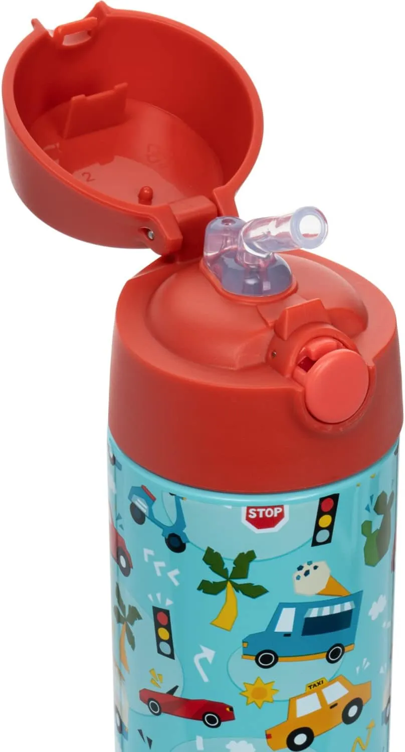 Snug Kids Water Bottle - insulated stainless steel thermos with straw (Girls/Boys) - Cars, 17oz