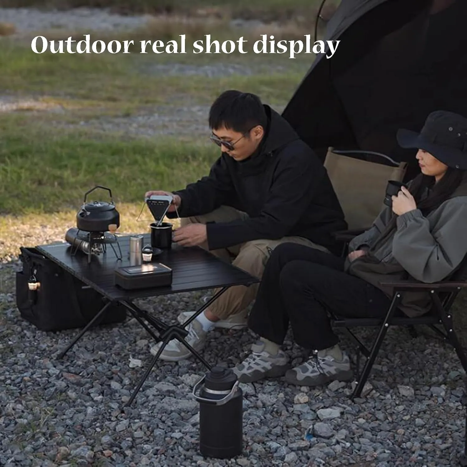 SOBOUR Portable Camping Table Aluminum Roll-Up Picnic Table Small Folding Camping Table Compact Structure Design with Storage Bag, 2 Pack