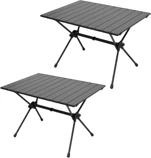 SOBOUR Portable Camping Table Aluminum Roll-Up Picnic Table Small Folding Camping Table Compact Structure Design with Storage Bag, 2 Pack