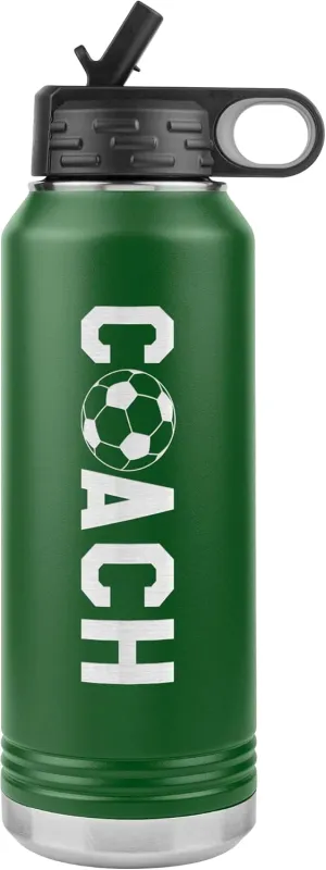 Soccer Coach Water Bottle - 32oz Insulated Engraved Stainless Steel Flip Top With Straw Soccer Coach Gift Green