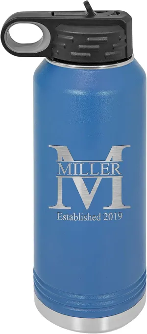 Sofia's Findings Personalized 32oz Water Bottle with Straw | Miller Design Custom Stainless Steel Sports Water Bottle - Double Wall & Vacuum Insulated