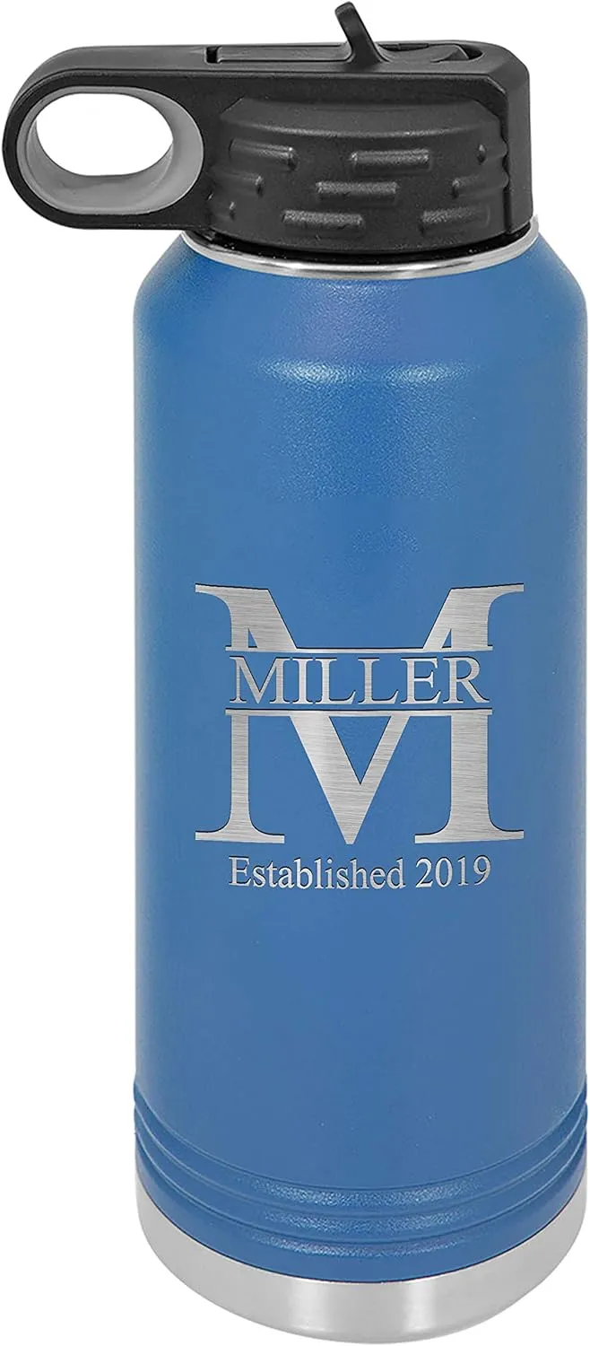 Sofia's Findings Personalized 32oz Water Bottle with Straw | Miller Design Custom Stainless Steel Sports Water Bottle - Double Wall & Vacuum Insulated