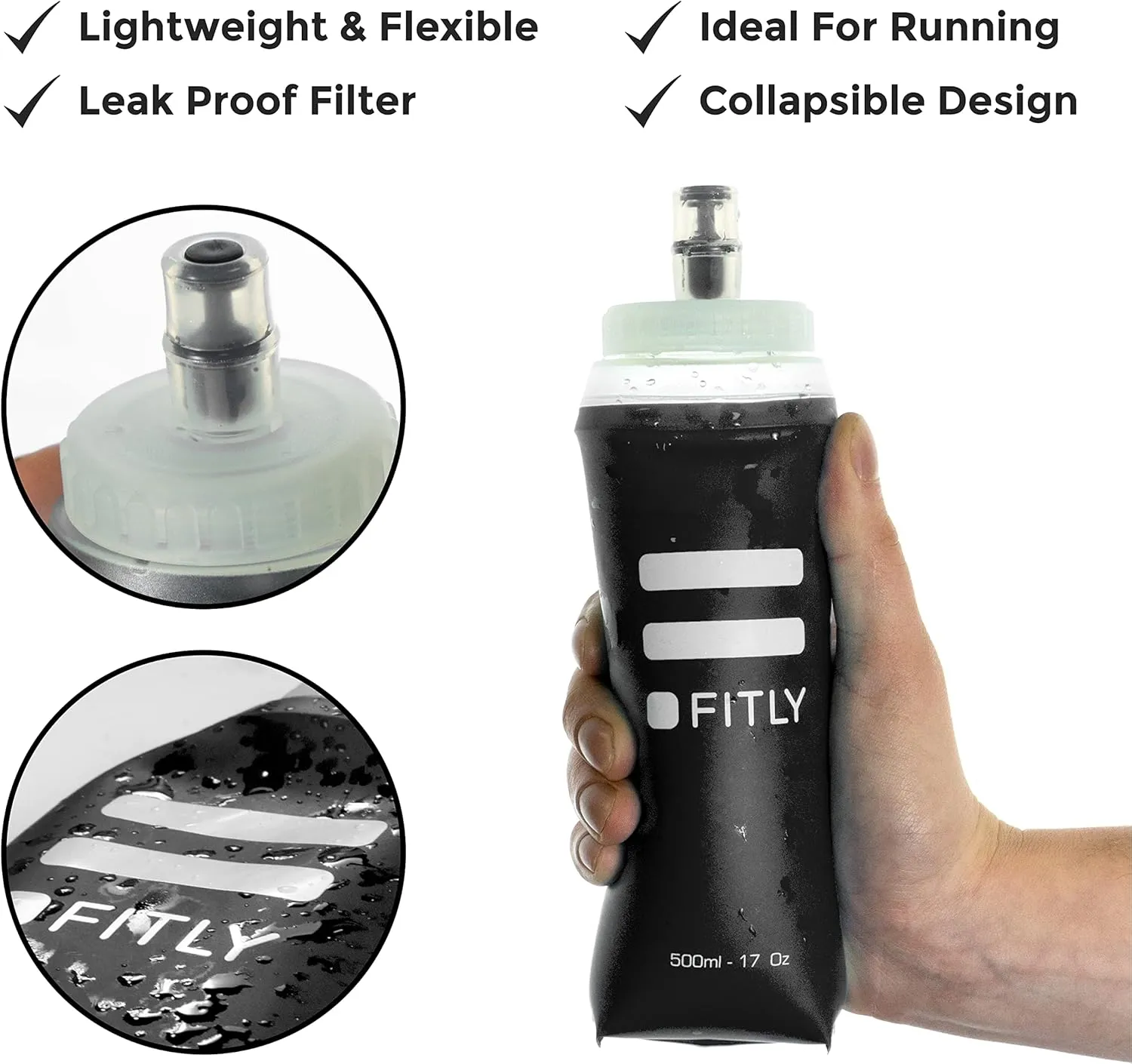 Soft Flask - Shrink As You Drink Soft Water Bottle for Hydration Pack - Folding Water Bottle Ideal for Running, Hiking, Cycling, Climbing & Rigorous Activity