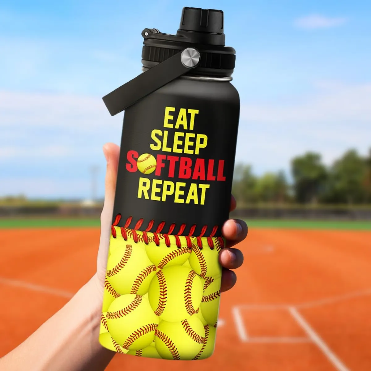 Softball Gift Water Bottle - 32oz Insulated Stainless Steel Sport Bottle